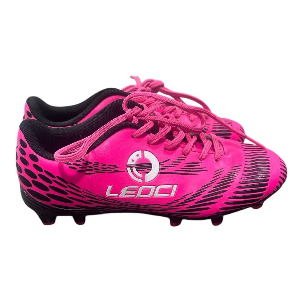 LEOCI Kids Outdoor Firm Ground Football Shoes Boys Girls Athletic Soccer Cleats